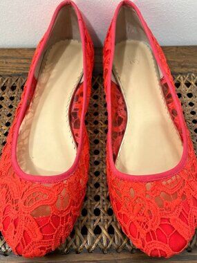 Size 9 Floral Lace Mesh Coquette Soft Girl Coral Etta Ballet Girly Summer Flat